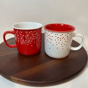 Set Of 2 Davids Tea Rustic Confetti Mug Cup Red White Dots Pattern Design EUC